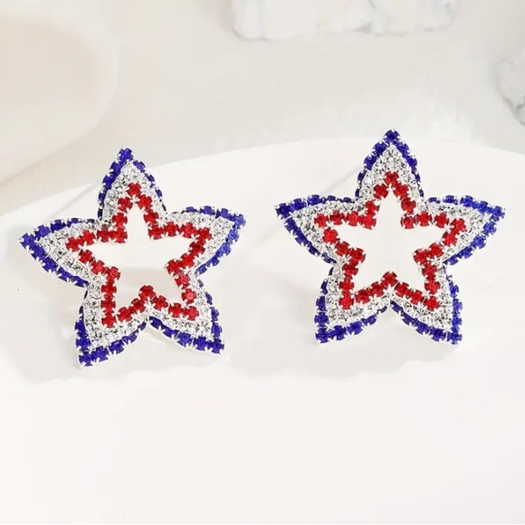 USA Patriotic Star rhinestone Earrings - Picture 1 of 5